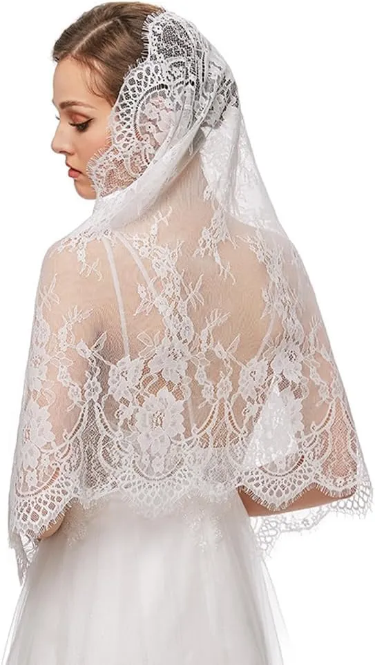 PRINCESS BRIDE Lace Mantilla Veil Vintage Floral Lace Scarf Triangle Wedding Veil Long Chapel Veils Catholic Mass Church