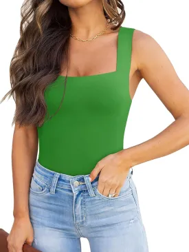 REORIA Butsmooth Womens Basic Sexy Square Neck Sleeveless Tank Tops Bodysuits Clubwear