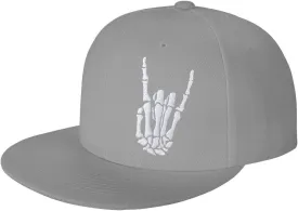 Skeleton Hand Snapback Hat for Men Women, Embroidered Adjustable Cotton Skull Finger Flat Bill Baseball Cap