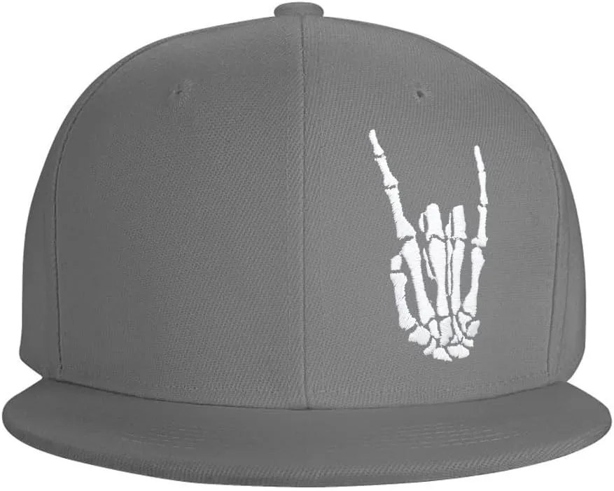 Skeleton Hand Snapback Hat for Men Women, Embroidered Adjustable Cotton Skull Finger Flat Bill Baseball Cap
