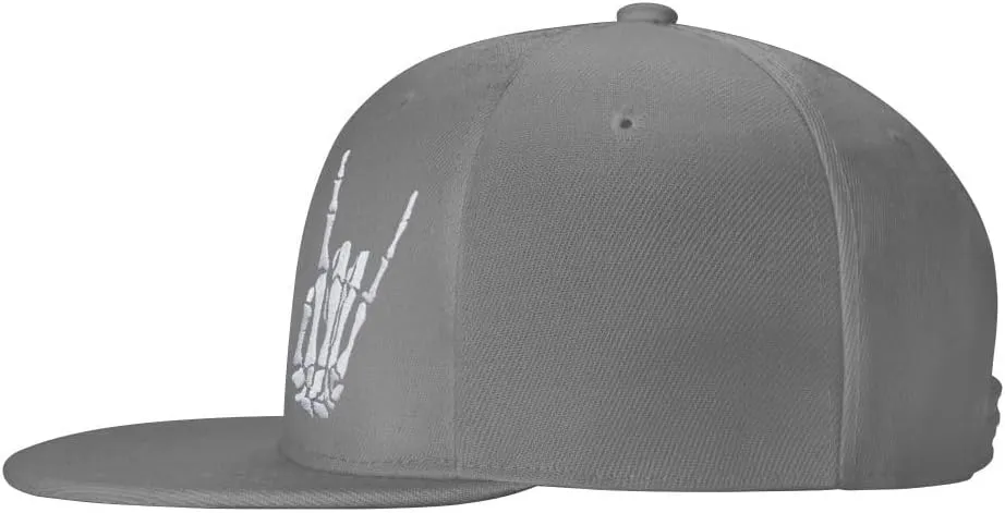 Skeleton Hand Snapback Hat for Men Women, Embroidered Adjustable Cotton Skull Finger Flat Bill Baseball Cap