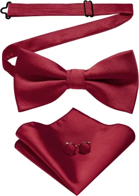 Solid Color Bow Tie and Pocket Square With Cufflinks Sets for Men