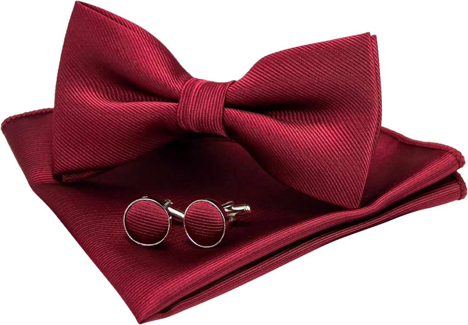 Solid Color Bow Tie and Pocket Square With Cufflinks Sets for Men