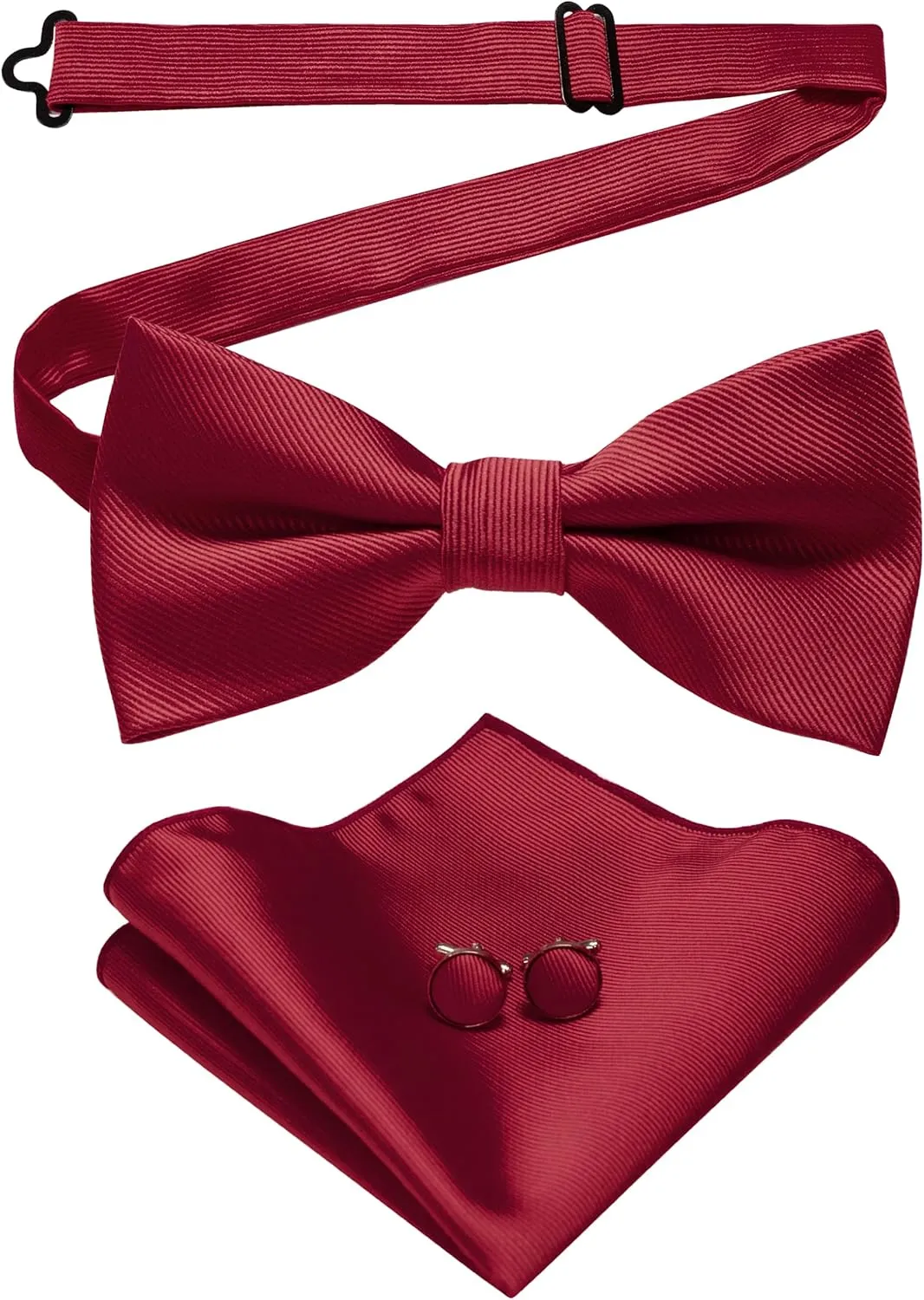 Solid Color Bow Tie and Pocket Square With Cufflinks Sets for Men
