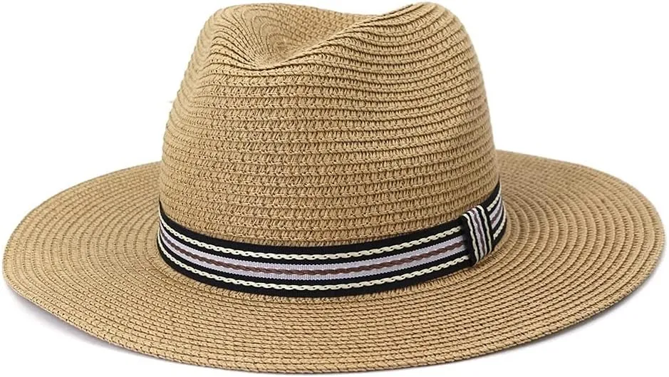 Summer Travel Beach Visor Hat Panama Sun Straw Hat Trilby Jazz Fedora Hat Fengyan Sun Hats(Beige)