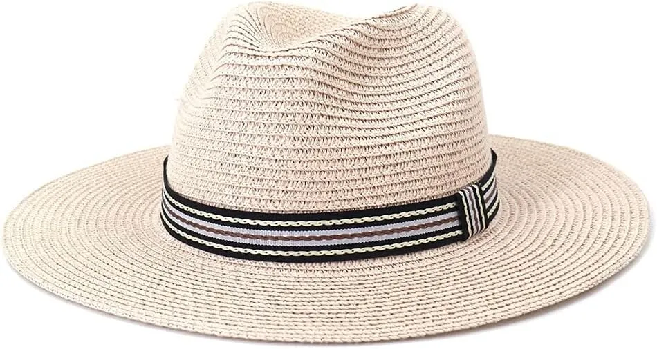 Summer Travel Beach Visor Hat Panama Sun Straw Hat Trilby Jazz Fedora Hat Fengyan Sun Hats(Beige)