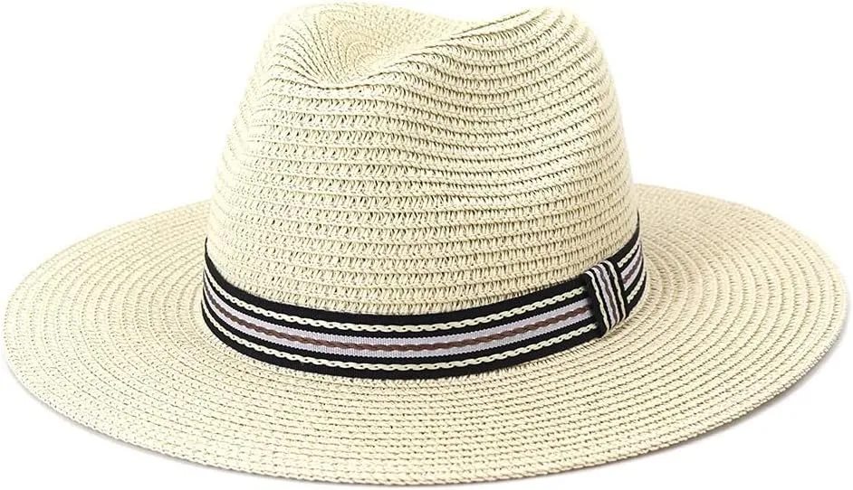 Summer Travel Beach Visor Hat Panama Sun Straw Hat Trilby Jazz Fedora Hat Fengyan Sun Hats(Beige)