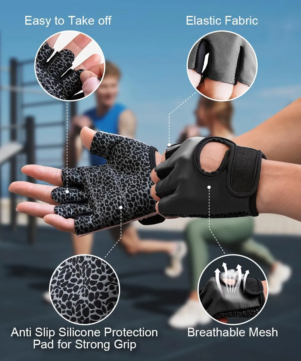 Sunnex Gym Gloves for Women & Men - Fingerless Workout for Weightlifting, Lightweight Breathable Fitness for Sports