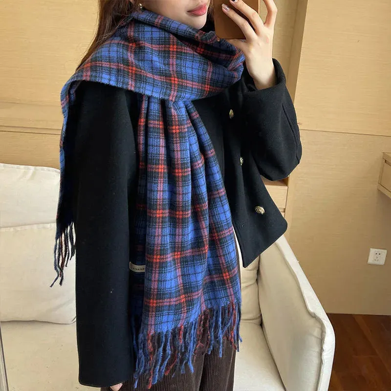 TAVIMART  -  Christmas Red Plaid Scarf Autumn Winter Warm Women's Scarfs Fashion Vintage Classic Tassels Long Shawl Ladies Scarf Accessories