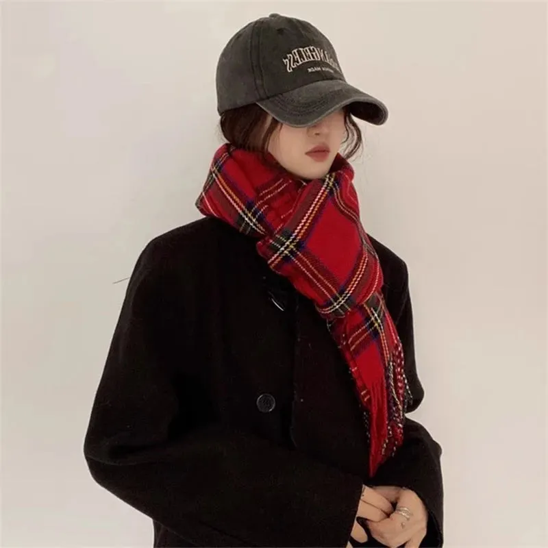 TAVIMART  -  Christmas Red Plaid Scarf Autumn Winter Warm Women's Scarfs Fashion Vintage Classic Tassels Long Shawl Ladies Scarf Accessories