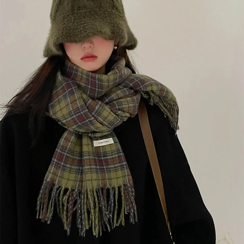 TAVIMART  -  Christmas Red Plaid Scarf Autumn Winter Warm Women's Scarfs Fashion Vintage Classic Tassels Long Shawl Ladies Scarf Accessories