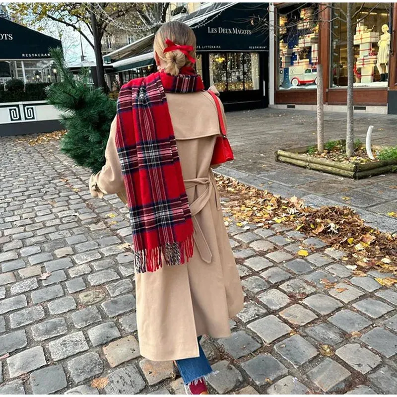TAVIMART  -  Christmas Red Plaid Scarf Autumn Winter Warm Women's Scarfs Fashion Vintage Classic Tassels Long Shawl Ladies Scarf Accessories