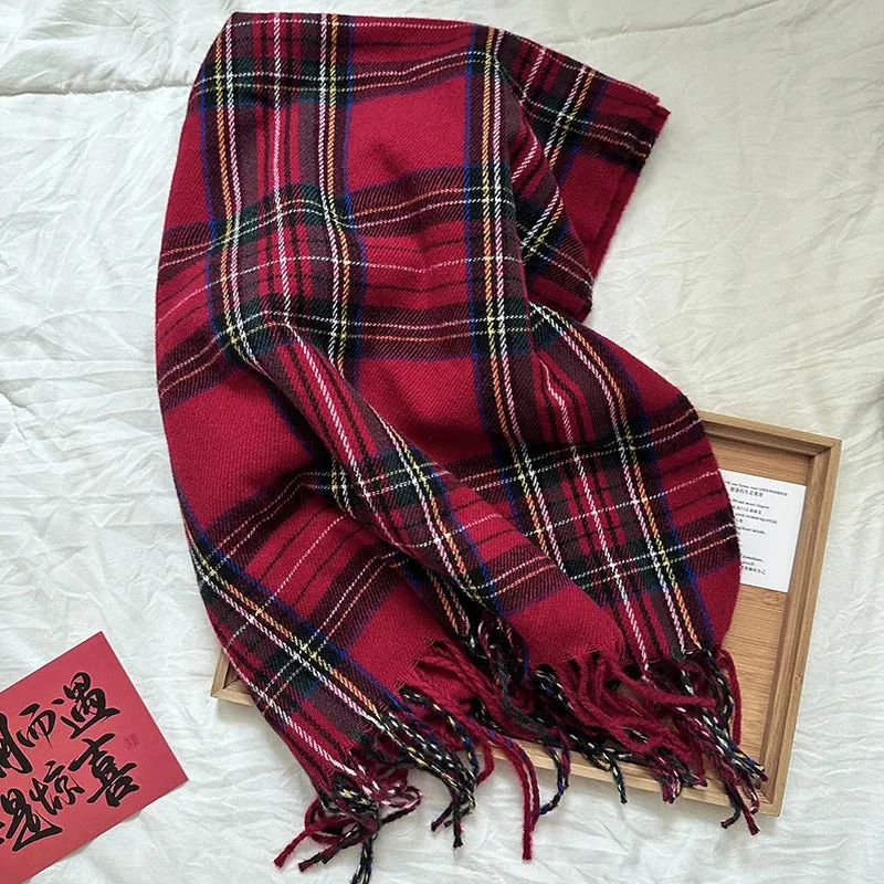 TAVIMART  -  Christmas Red Plaid Scarf Autumn Winter Warm Women's Scarfs Fashion Vintage Classic Tassels Long Shawl Ladies Scarf Accessories