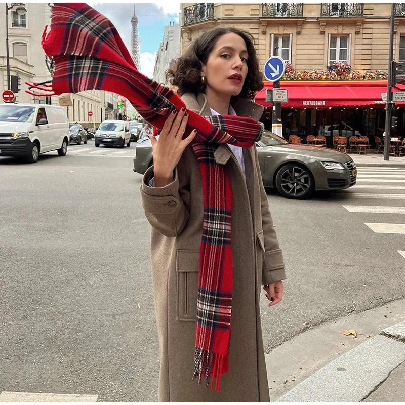 TAVIMART  -  Christmas Red Plaid Scarf Autumn Winter Warm Women's Scarfs Fashion Vintage Classic Tassels Long Shawl Ladies Scarf Accessories