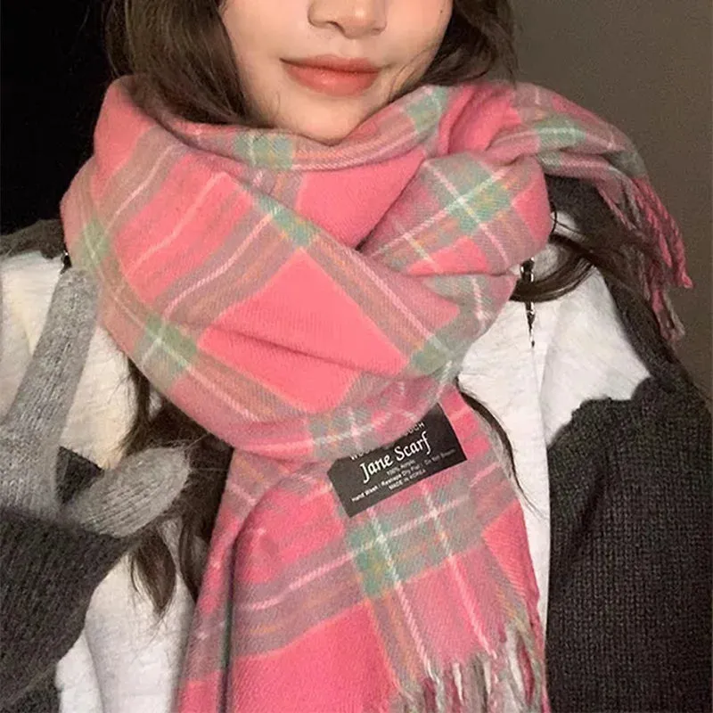 TAVIMART  -  Christmas Red Plaid Scarf Autumn Winter Warm Women's Scarfs Fashion Vintage Classic Tassels Long Shawl Ladies Scarf Accessories