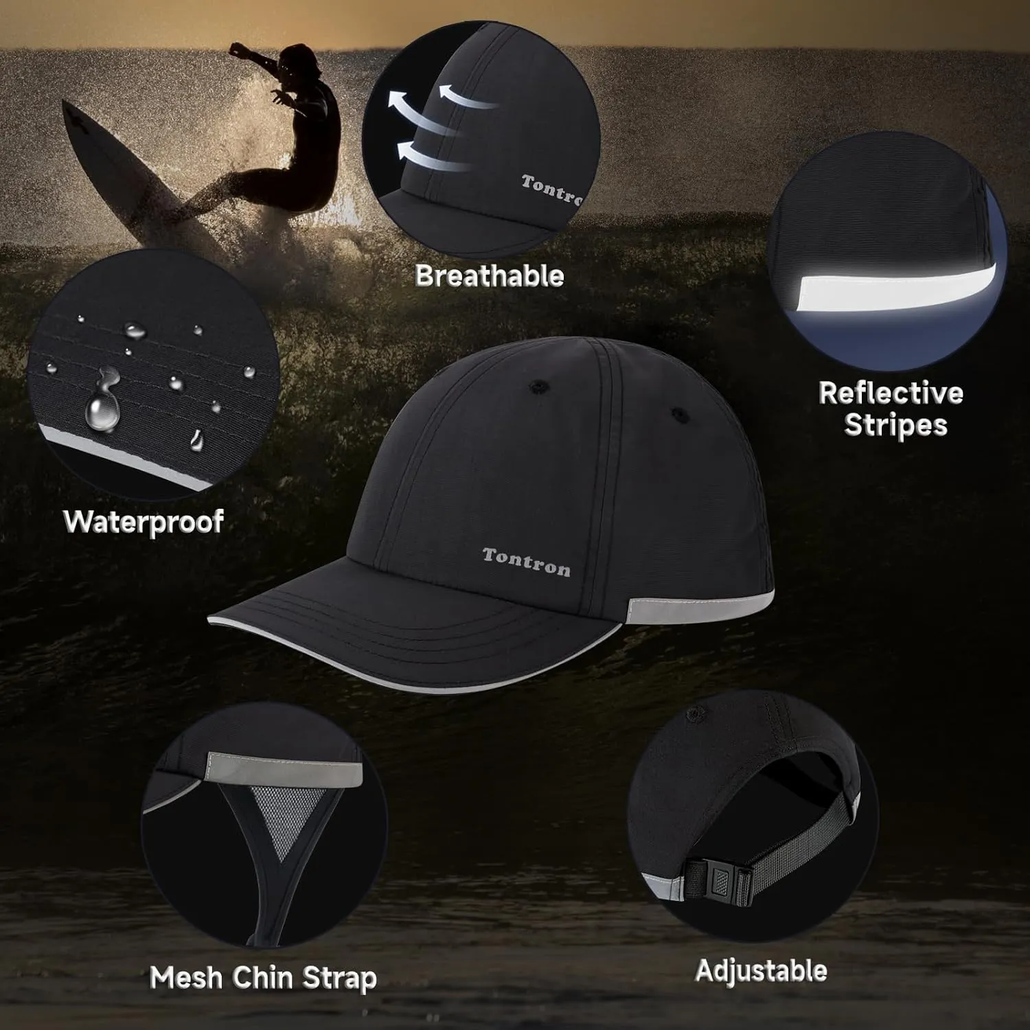 Tontron Wasumer Surf Cap with Hard Shell and Mesh Chin Straps for Surfing, SUP,Kayaking and Watersports