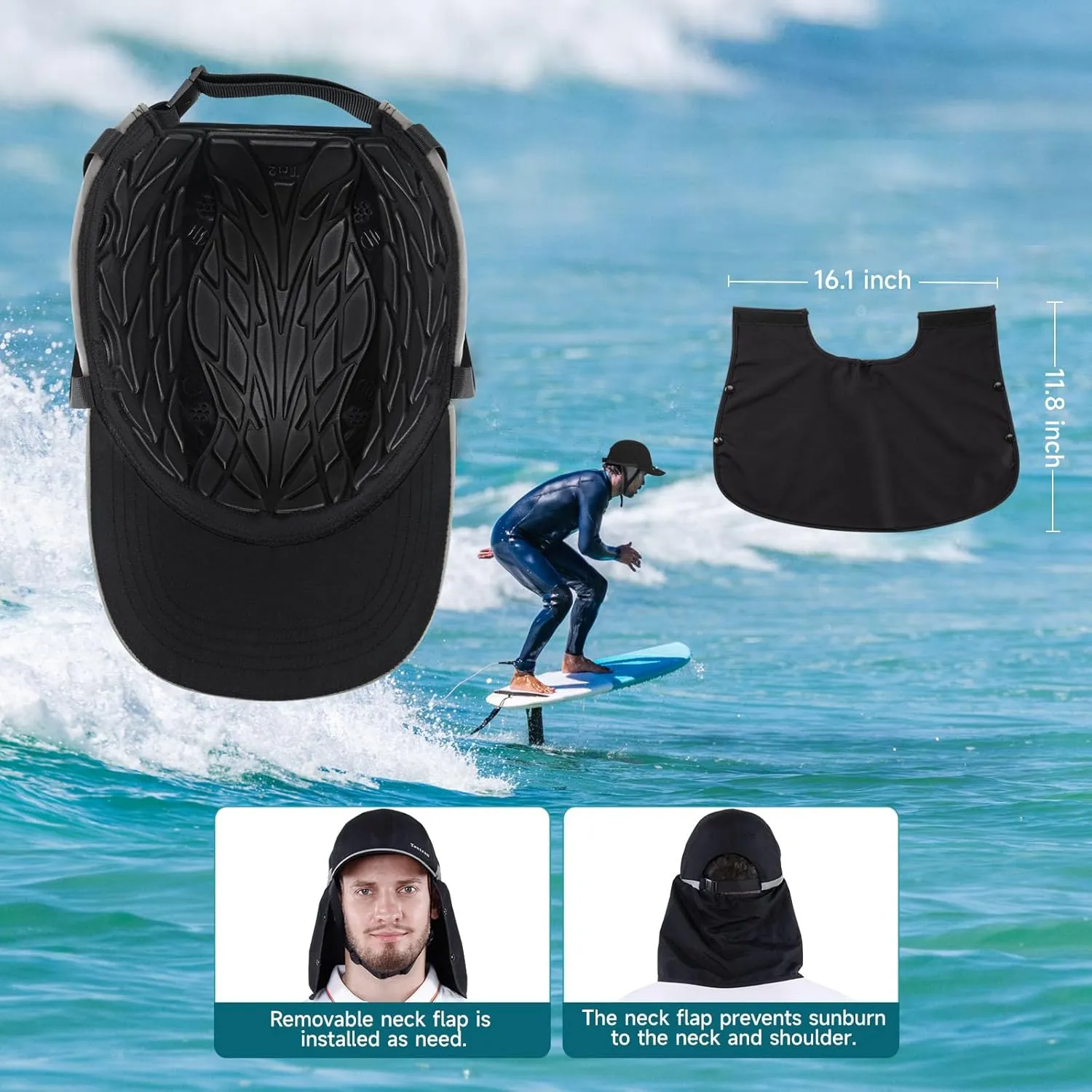Tontron Wasumer Surf Cap with Hard Shell and Mesh Chin Straps for Surfing, SUP,Kayaking and Watersports