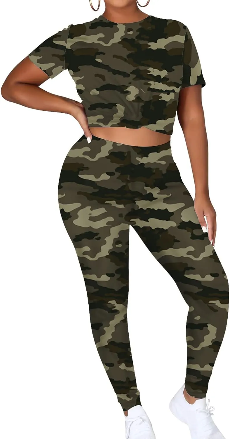 TOPONSKY Women Two Piece Workout Outfits Sports Long-Pants & Short-Top Sets