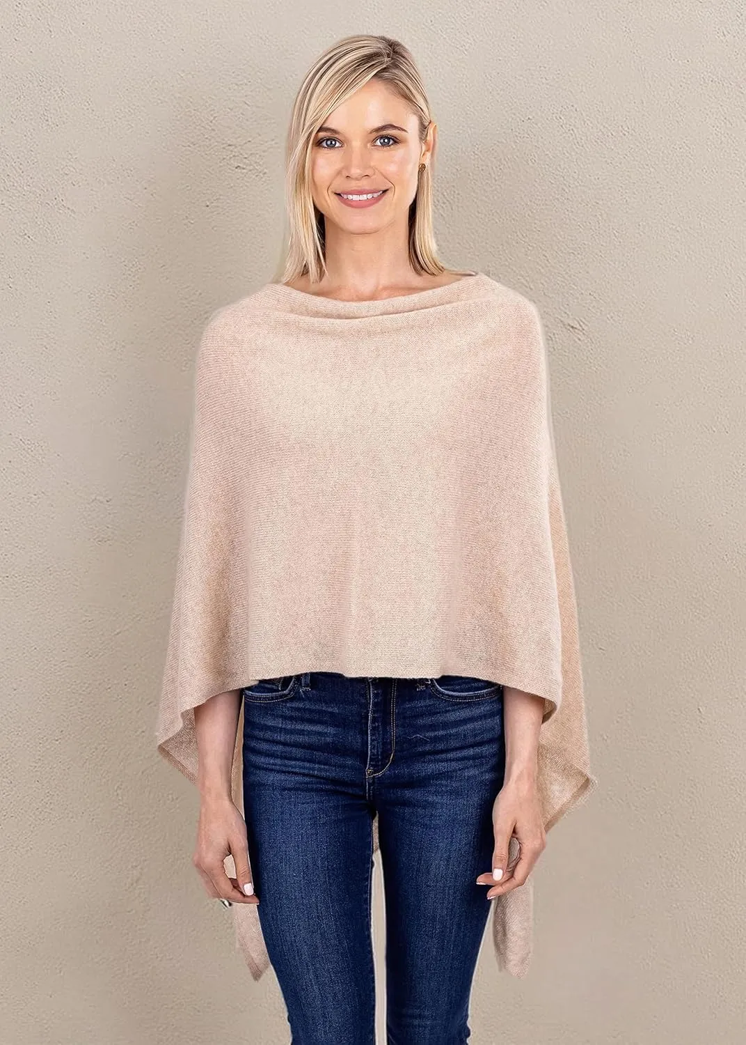 Velanio Cashmere Cashmere Knitted Poncho 100% Mongolian Cashmere Dress Topper for Women Wrap [Gift Box]