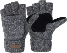 ViGrace Winter Knitted Convertible Fingerless Gloves Wool Mittens Warm Mitten Glove for Women and Men