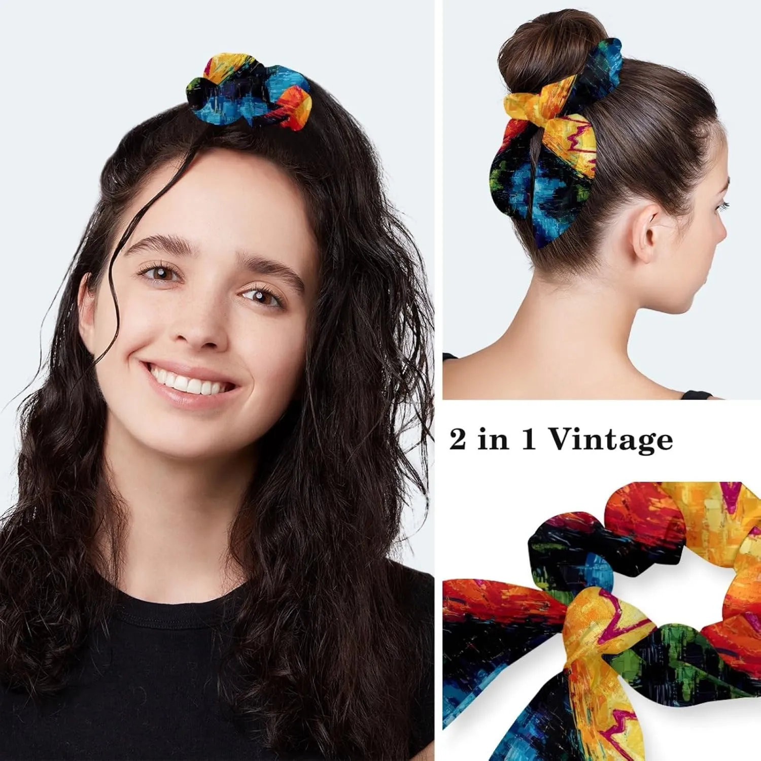 Womens Working Cap Scrub Hats with Bow Scrunchies, Heart Beat Pattern Bouffant Surgical Cap Ponytail Holder