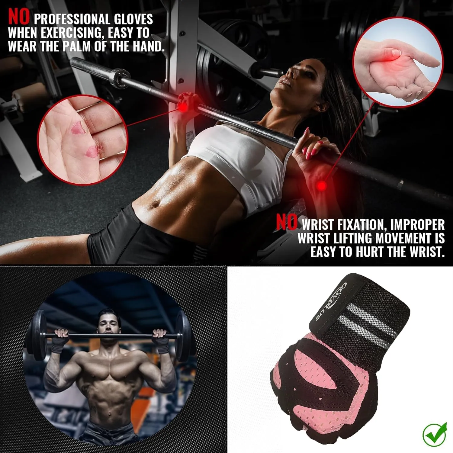 Workout Gloves for Men and Women,Ventilated Weight Lifting Gym Gloves with Wrist Wrap Support,for Weightlifting,Full Palm Protection,Training,Fitness,Hanging