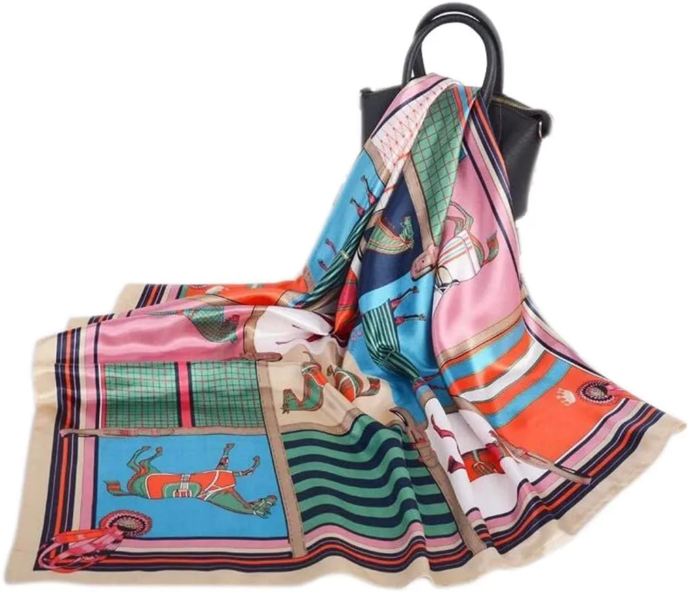 YOUR SMILE Silk Feeling Scarf Women's Fashion Pattern & Solid Color Large Square Satin Headscarf